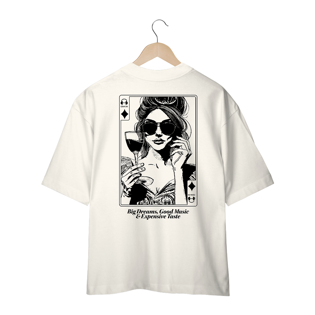 Camiseta Oversized Big Dreams Good Music Expensive Taste