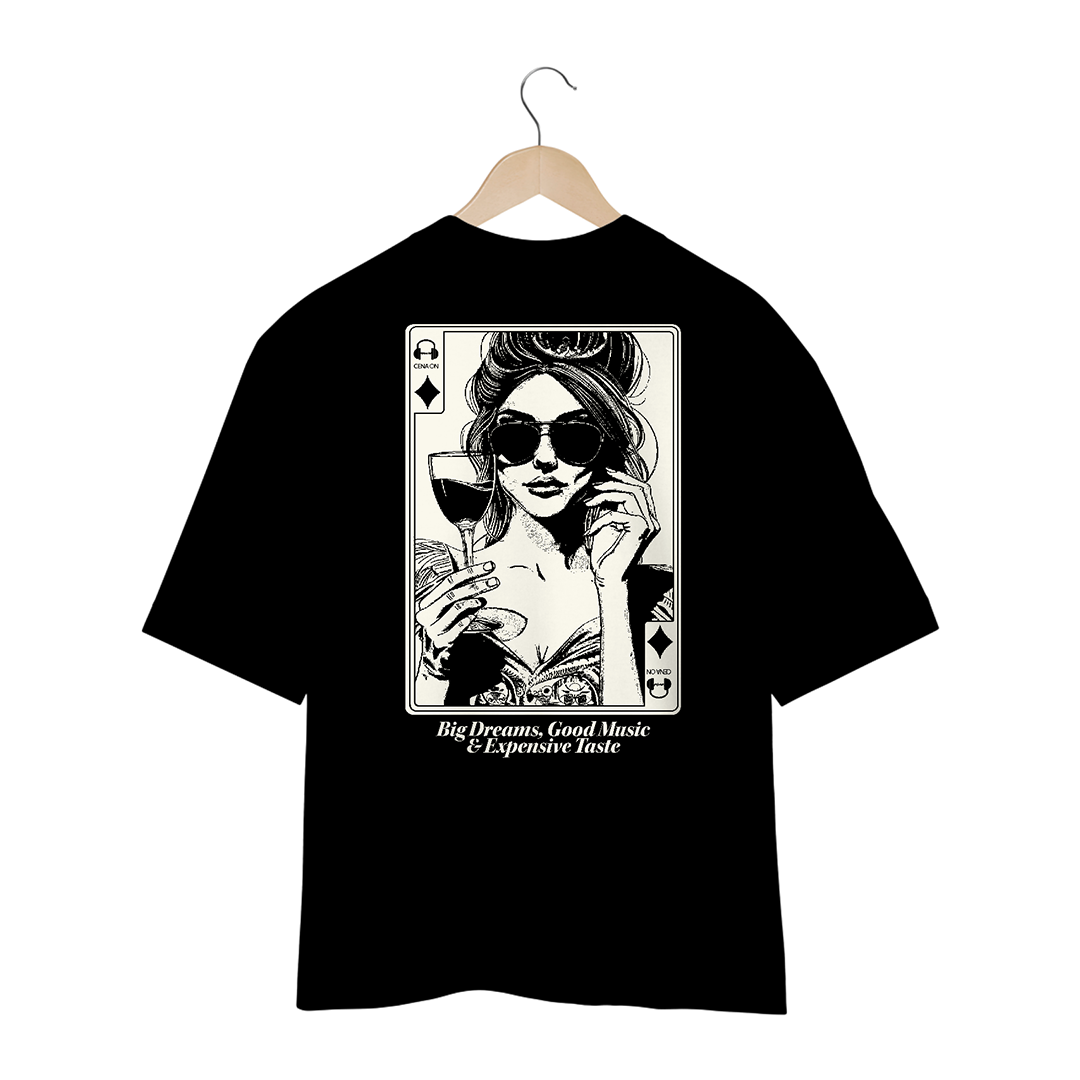 Camiseta Oversized Big Dreams Good Music Expensive Taste