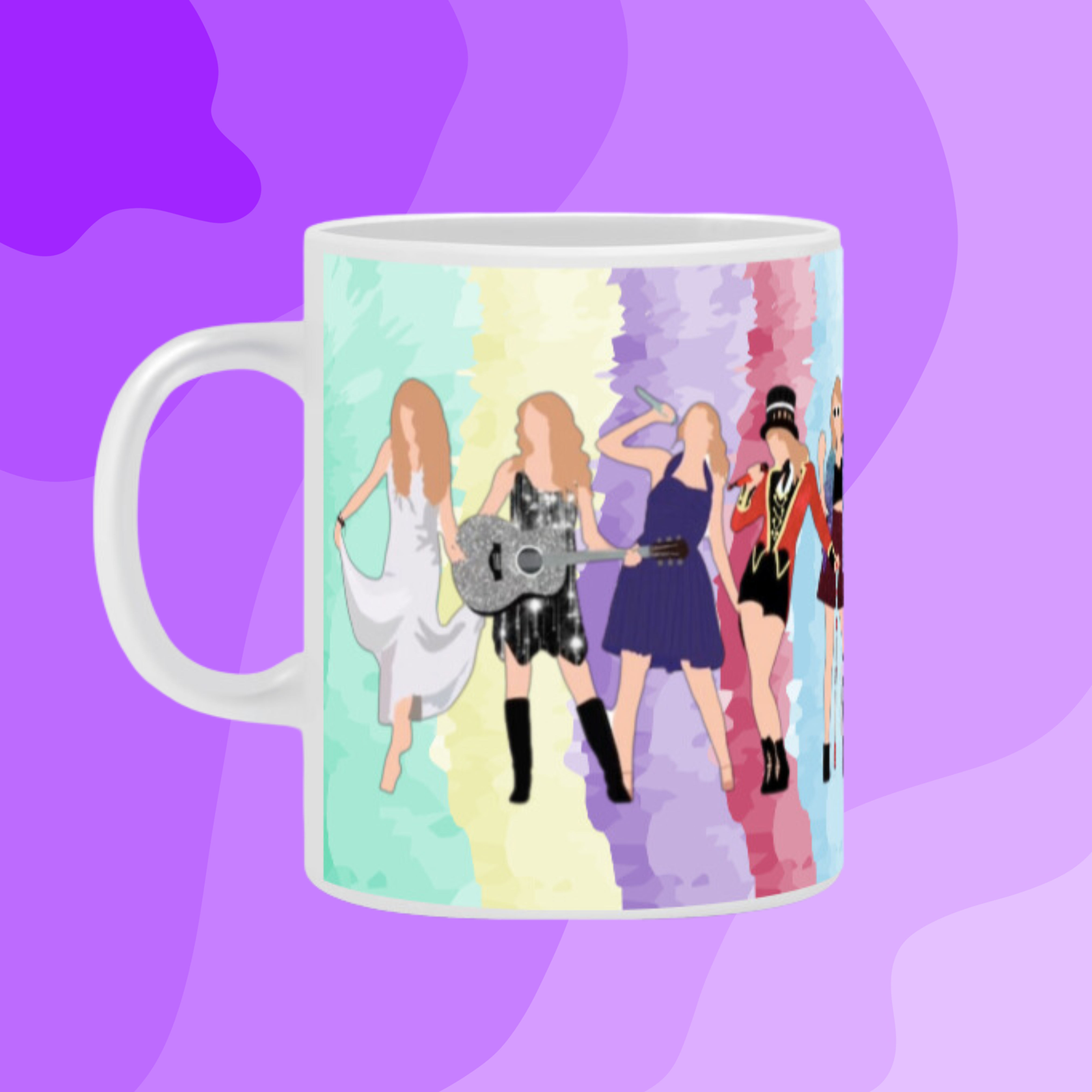 Nome do produto: Caneca TayTay Todas as Eras - Fundo Colorido 