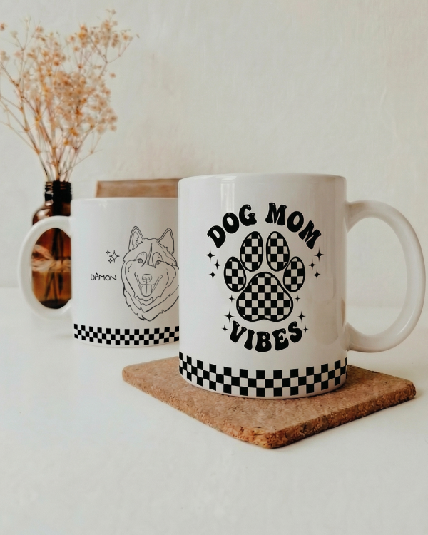 Caneca Personalizada Dog Mom Vibes Desenho arte pet