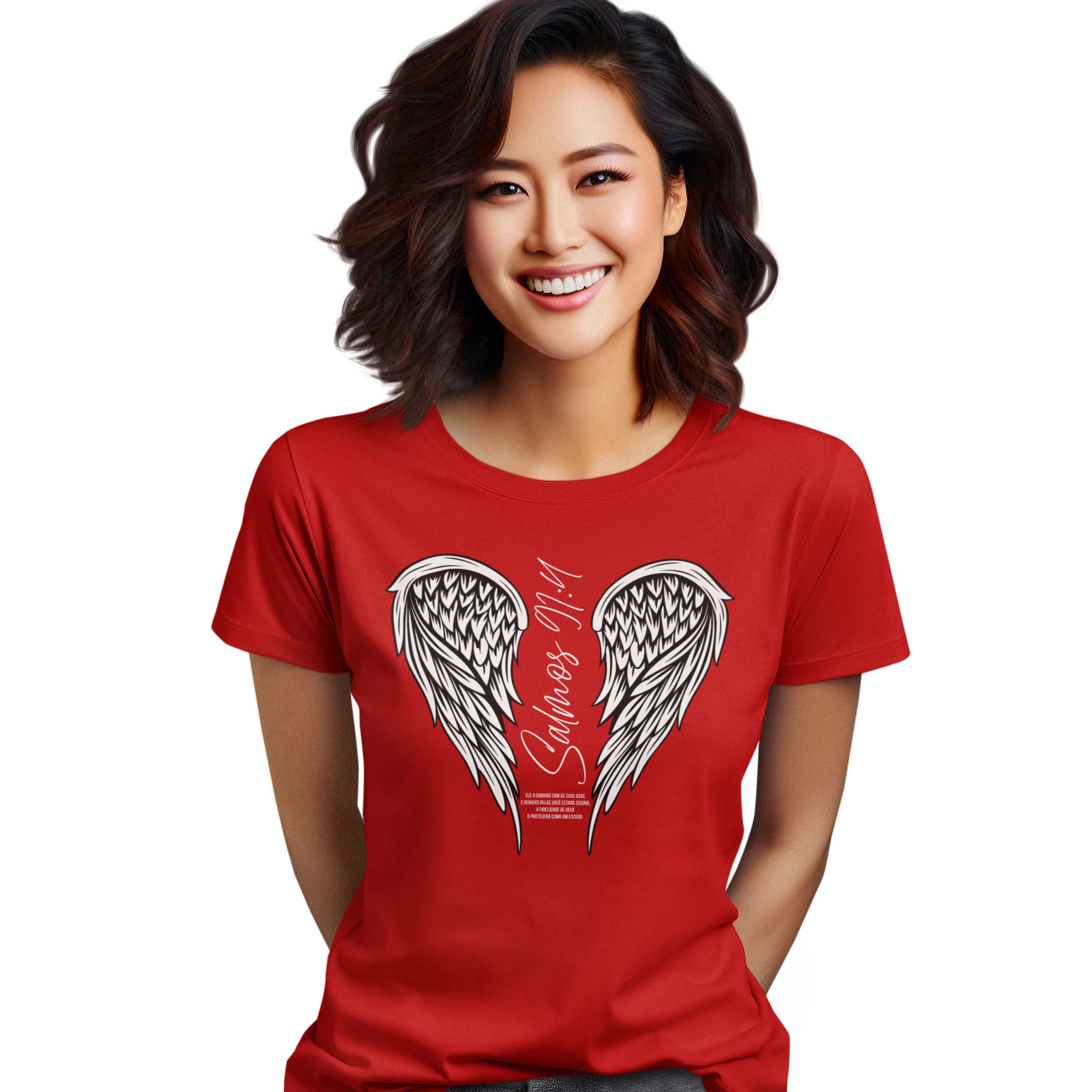 Camiseta Cristã Salmos 91:4 | Baby Long Quality