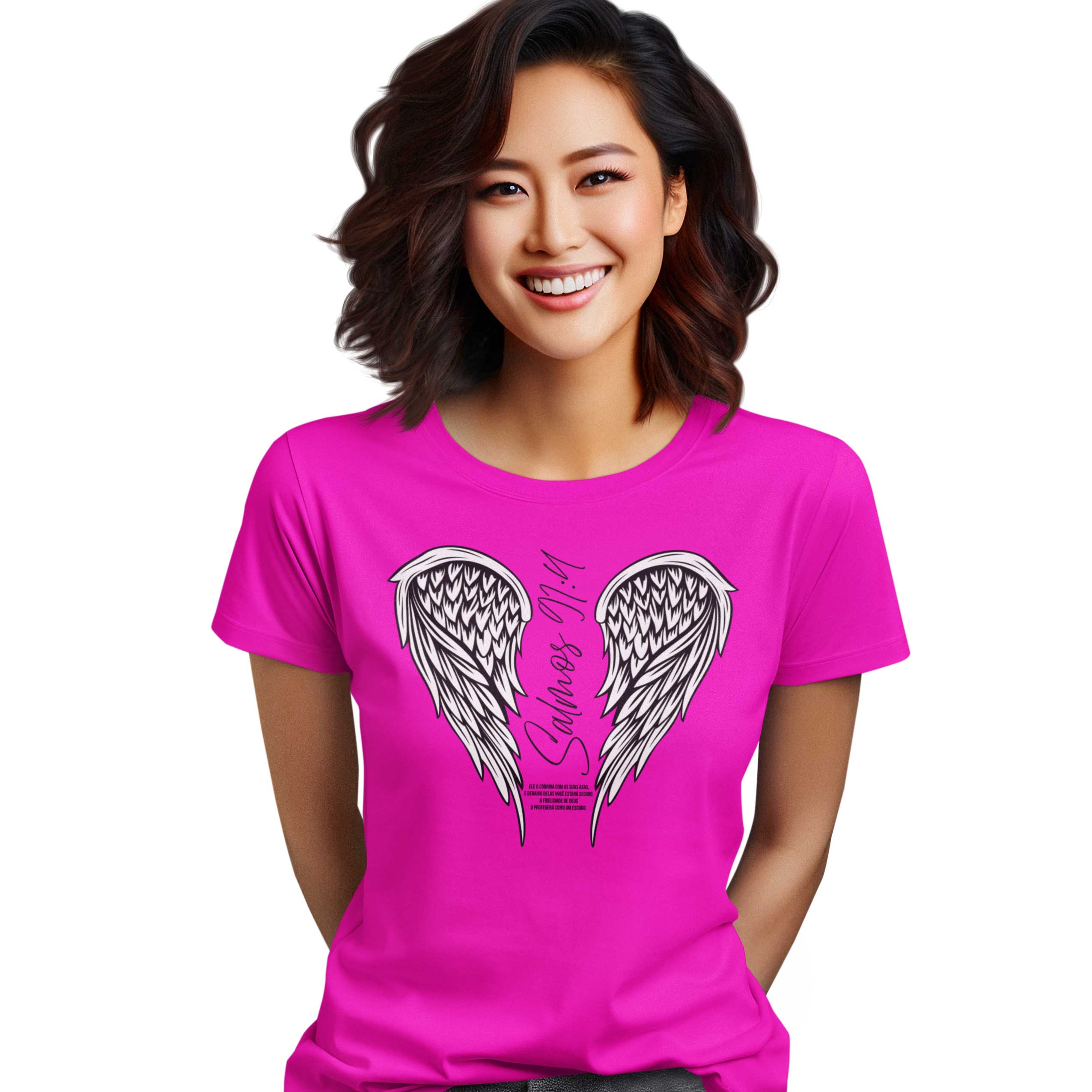 Camiseta Cristã Salmos 91:4 | Baby Long Quality