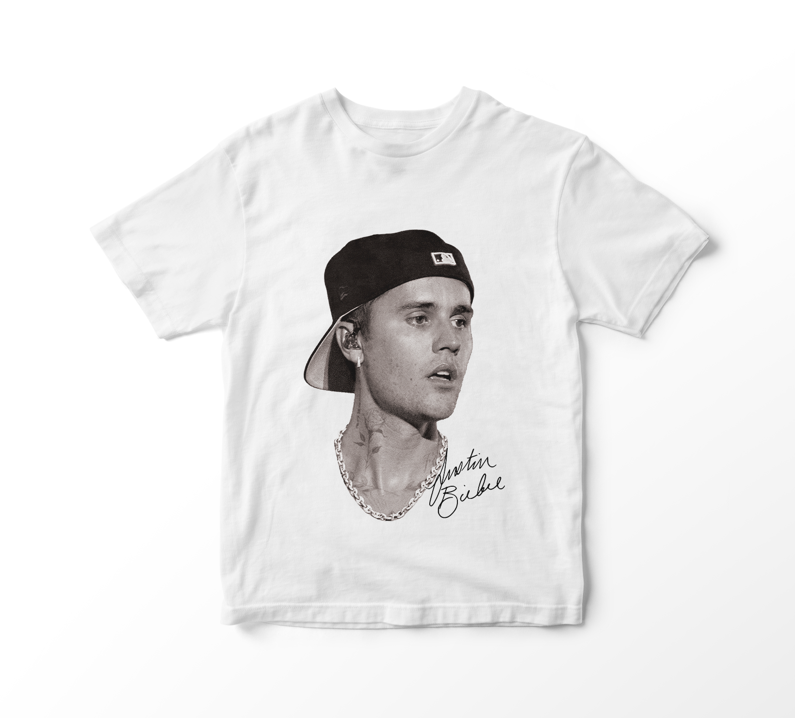 Nome do produto: Camiseta Justin Bieber - Faces (branca)