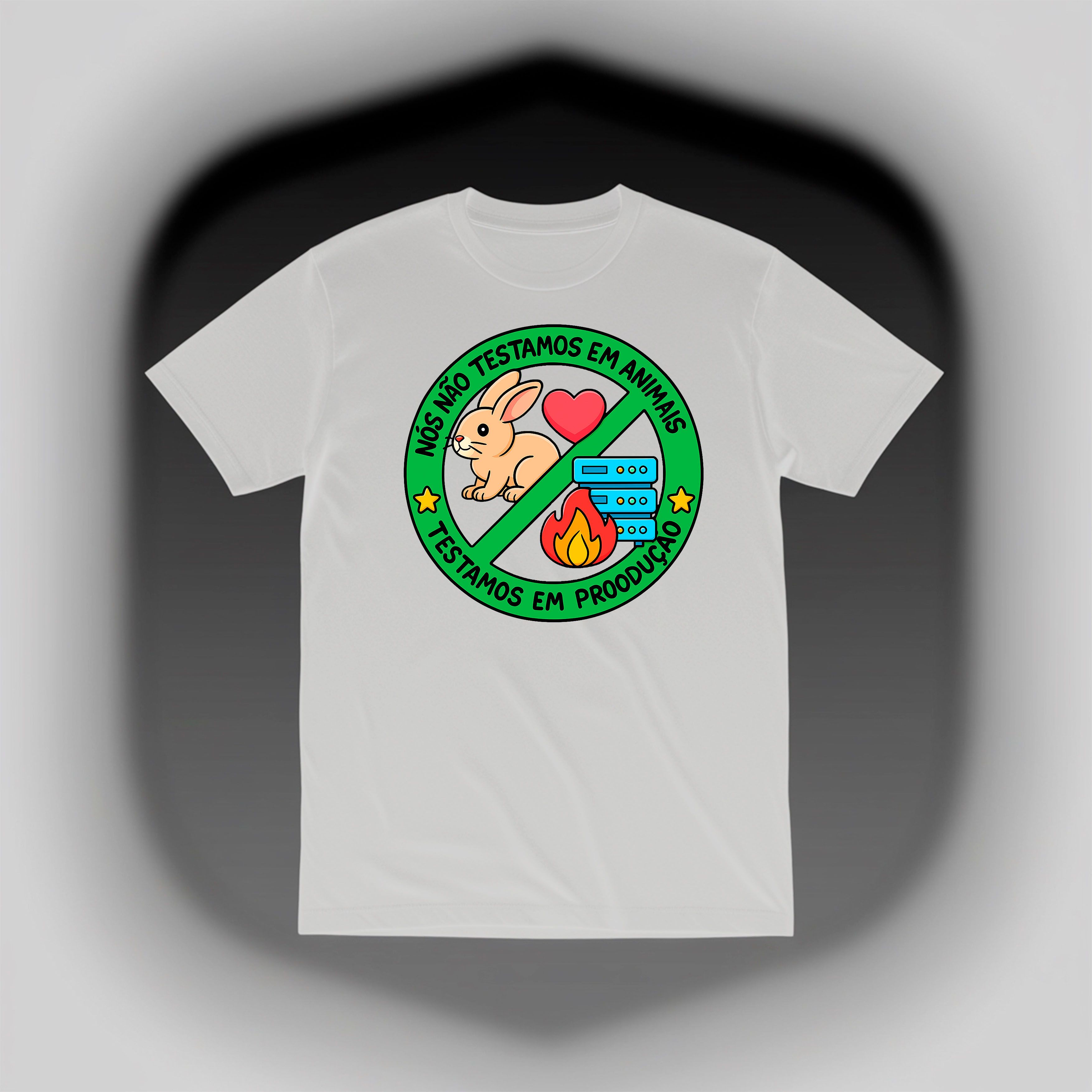 Camiseta - Testamos em produção