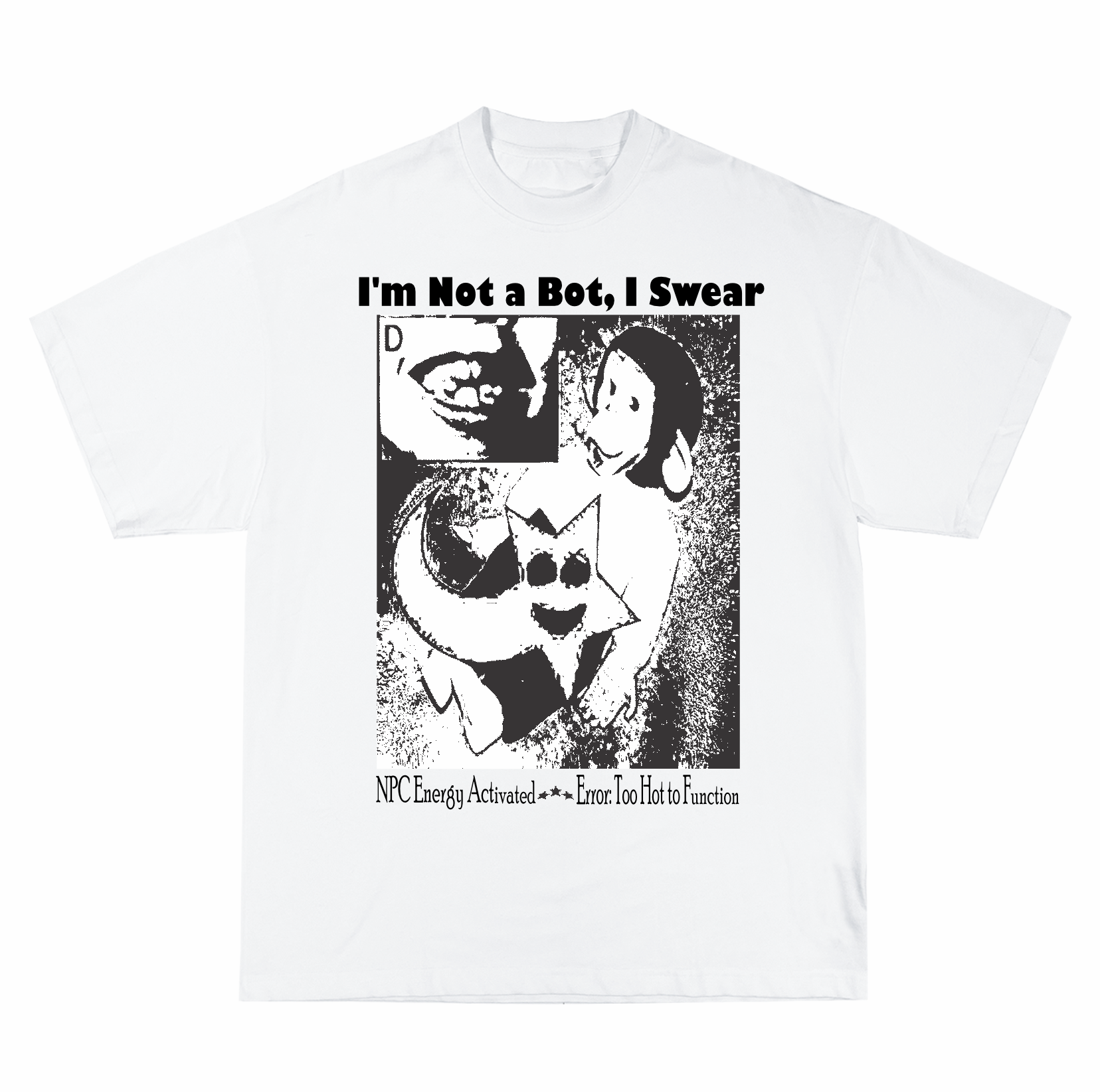 Nome do produto: Camiseta Oversized Branca Y2K , I´m Not a Bot, I Swear