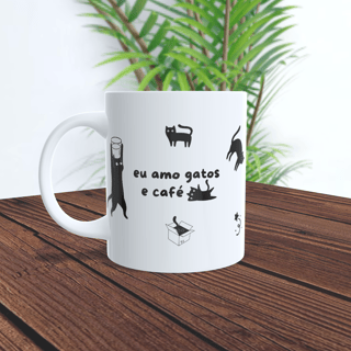 Caneca Eu Amo Gatos e Café
