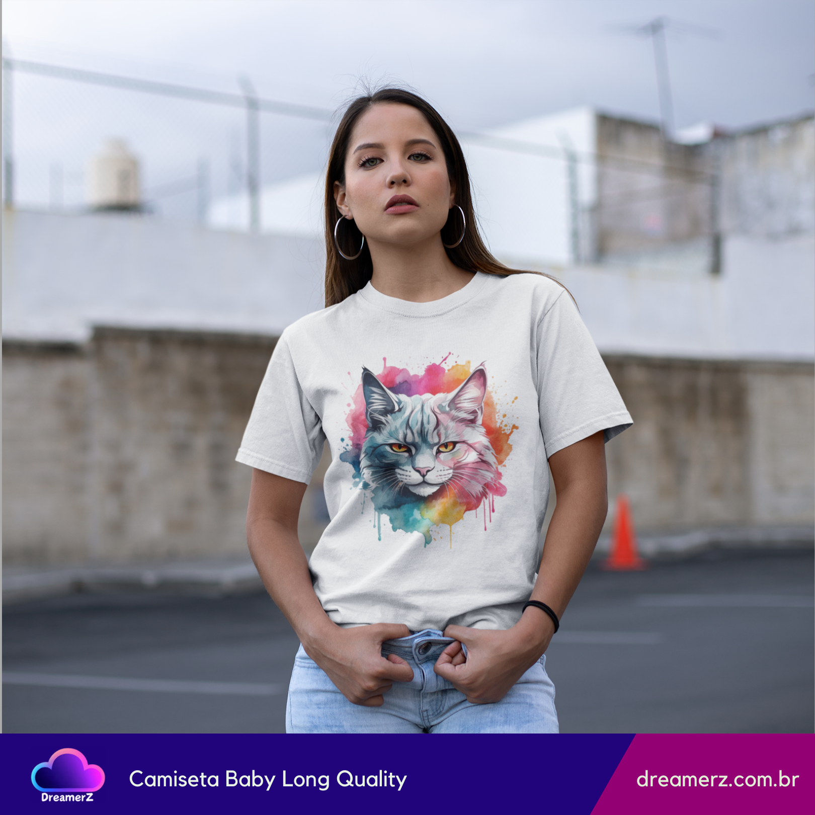 Camiseta Gato Aquarelado – Estilo com Atitude