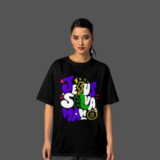 Camiseta Feminina Oversized Jesus Salva Mano