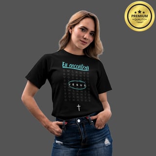 Camiseta Feminina Premium Eu encontrei Jesus