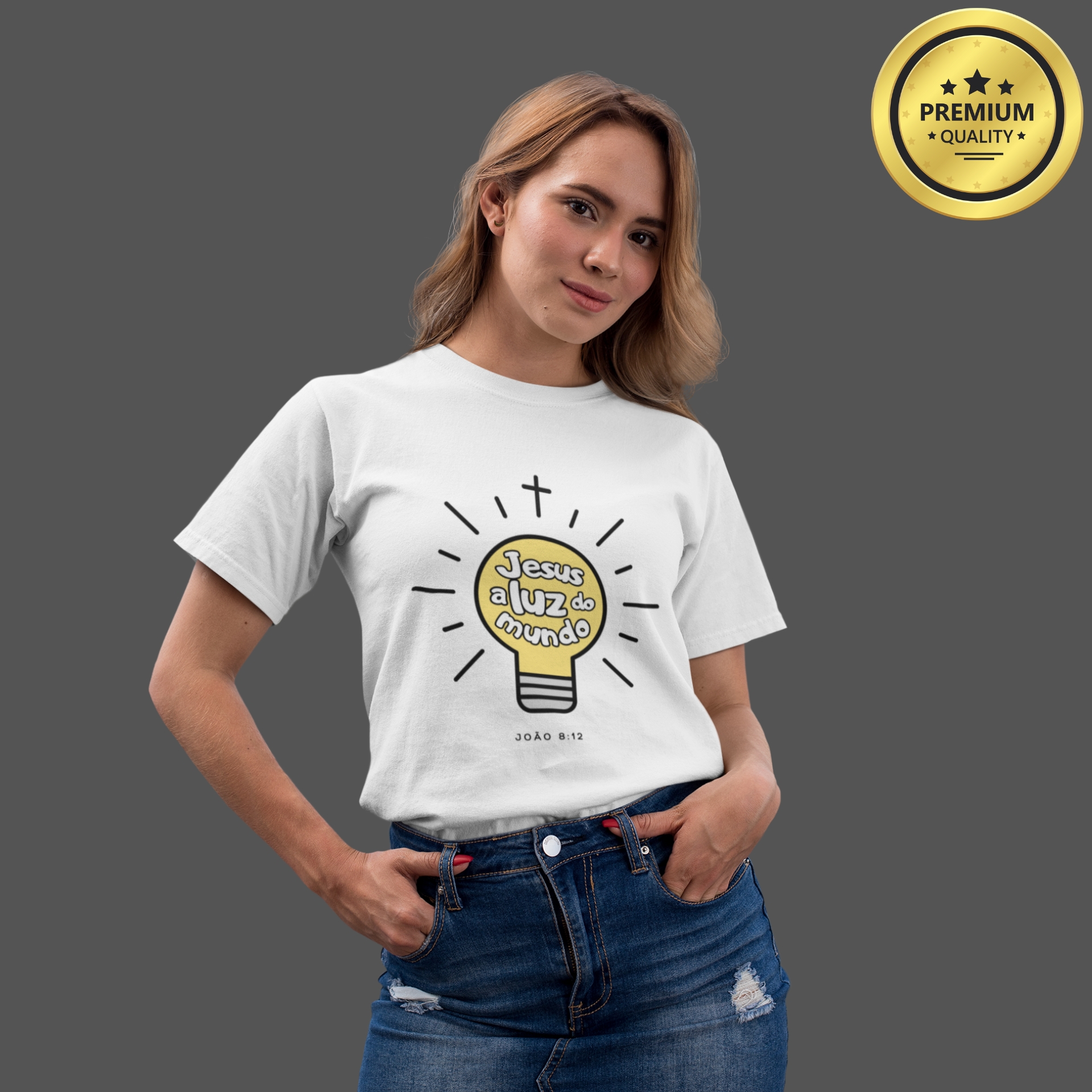 Camiseta Feminina Premium Jesus a luz do mundo