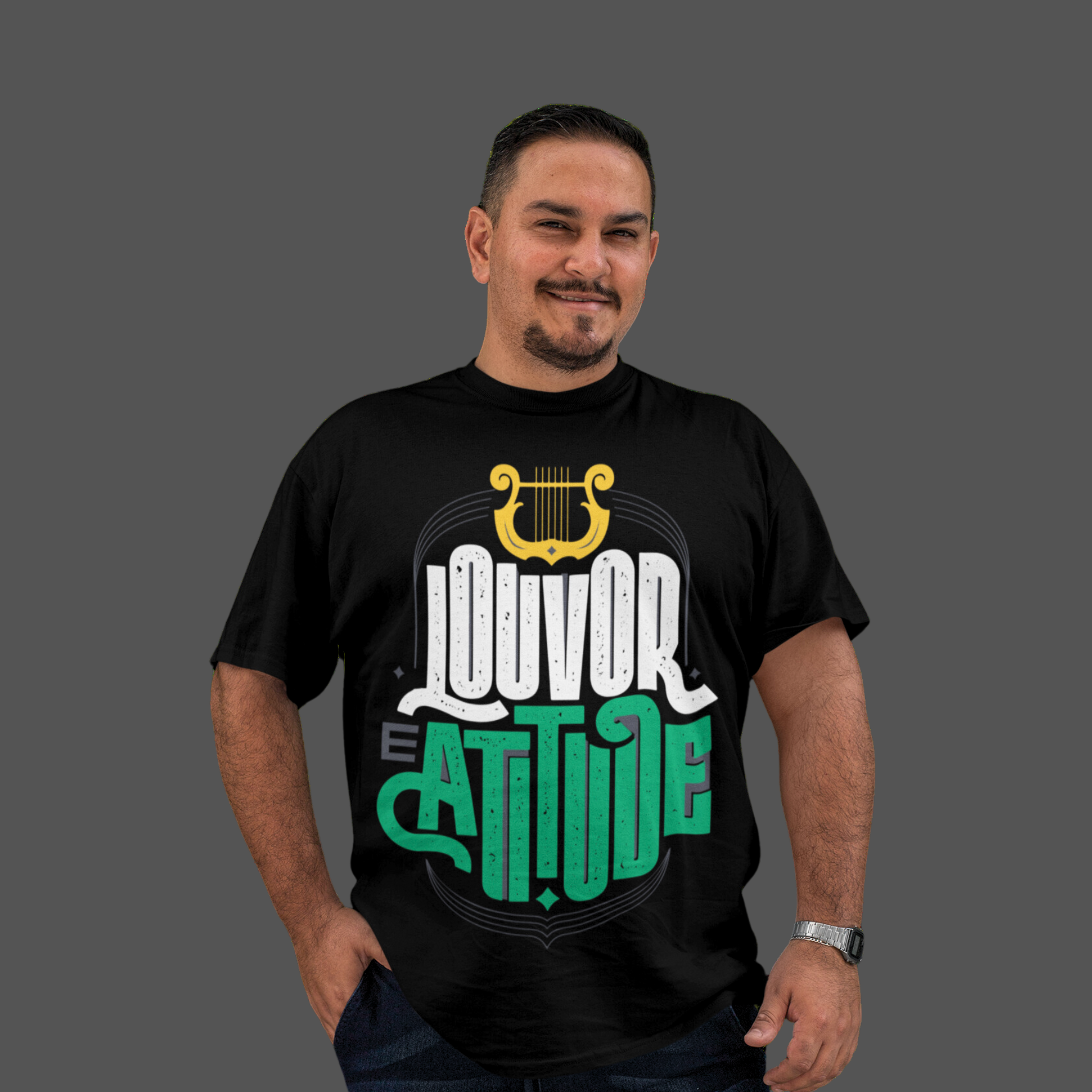 Camiseta Masculina Plus Size Louvor e Atitude
