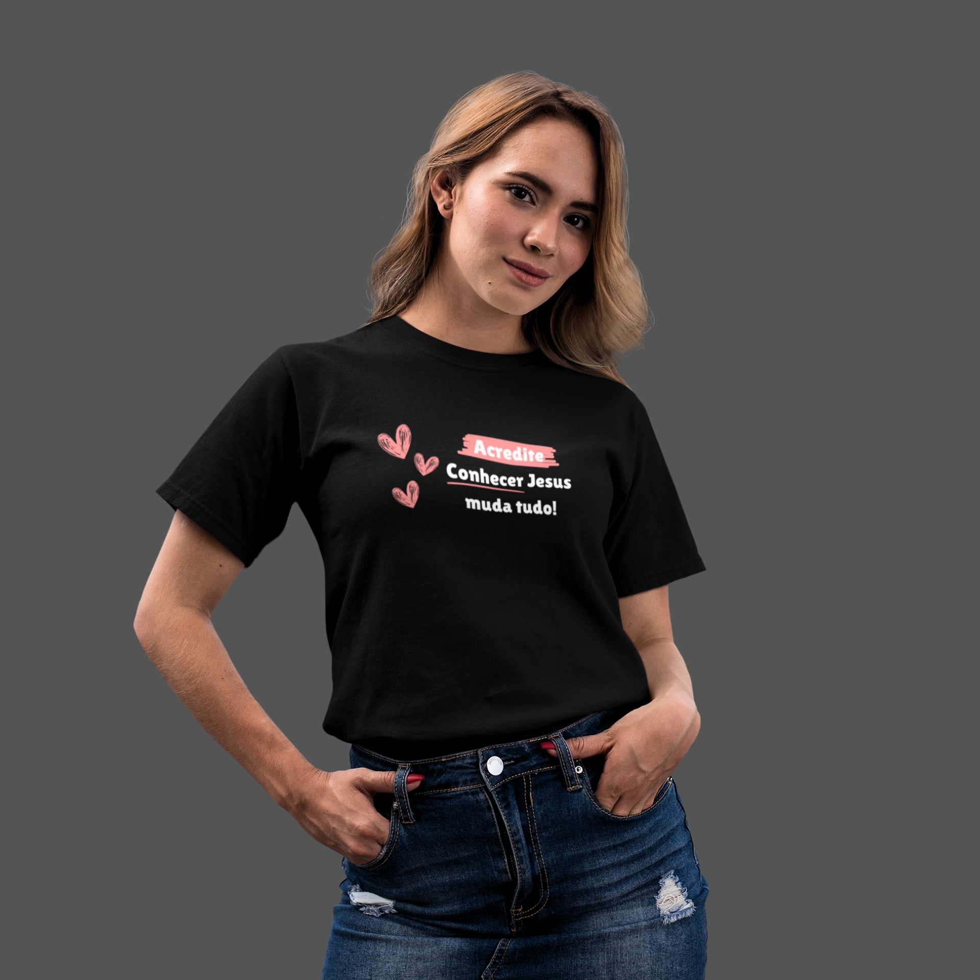Camiseta Feminina Conhecer Jesus muda tudo