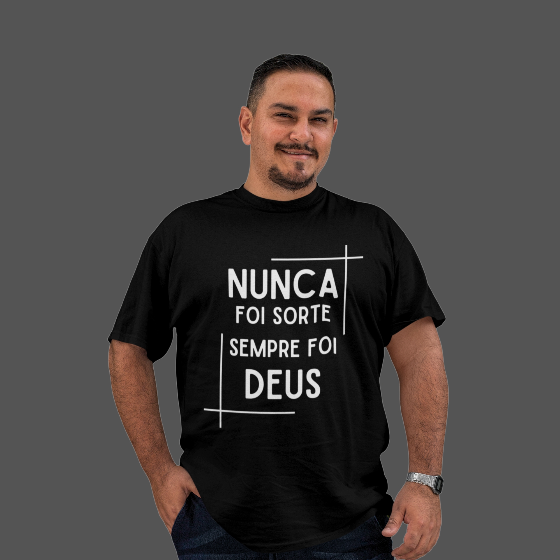 Camiseta Masculina Plus Size Nunca foi sorte sempre foi Deus