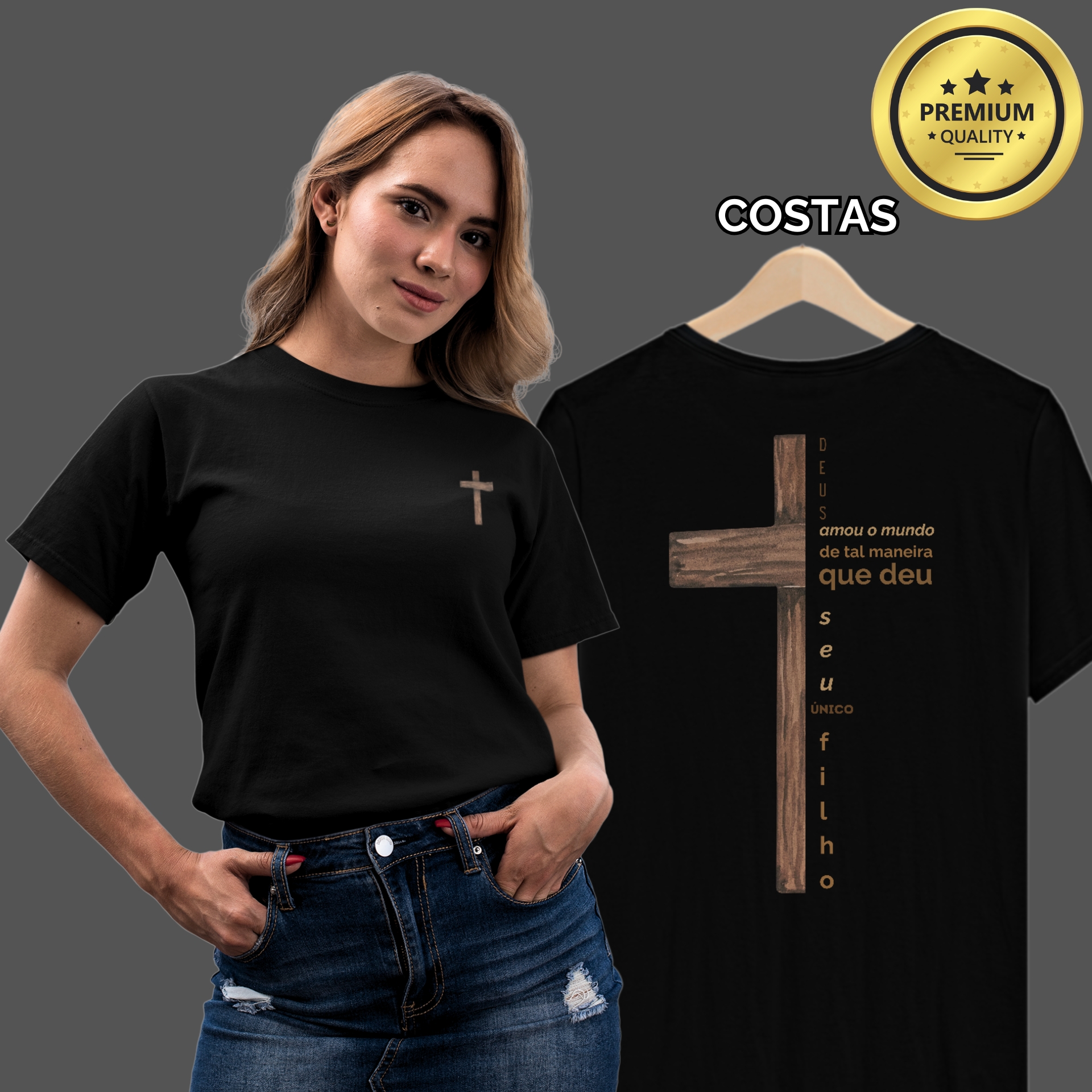 Camiseta Feminina Premium Deus Amou o Mundo de Tal Maneira