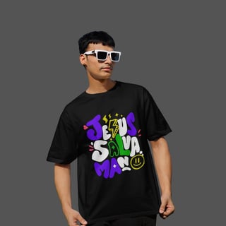 Camiseta Masculina Oversized Jesus Salva Mano