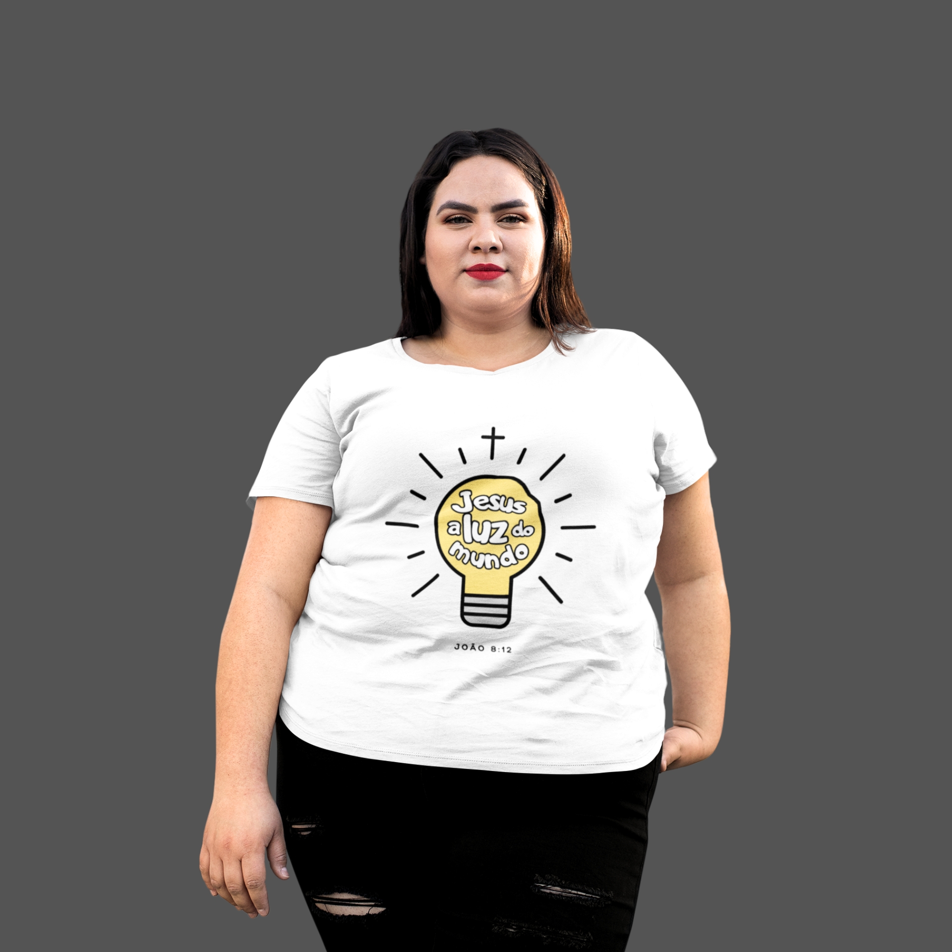 Camiseta Feminina Plus Size Jesus a luz do mundo