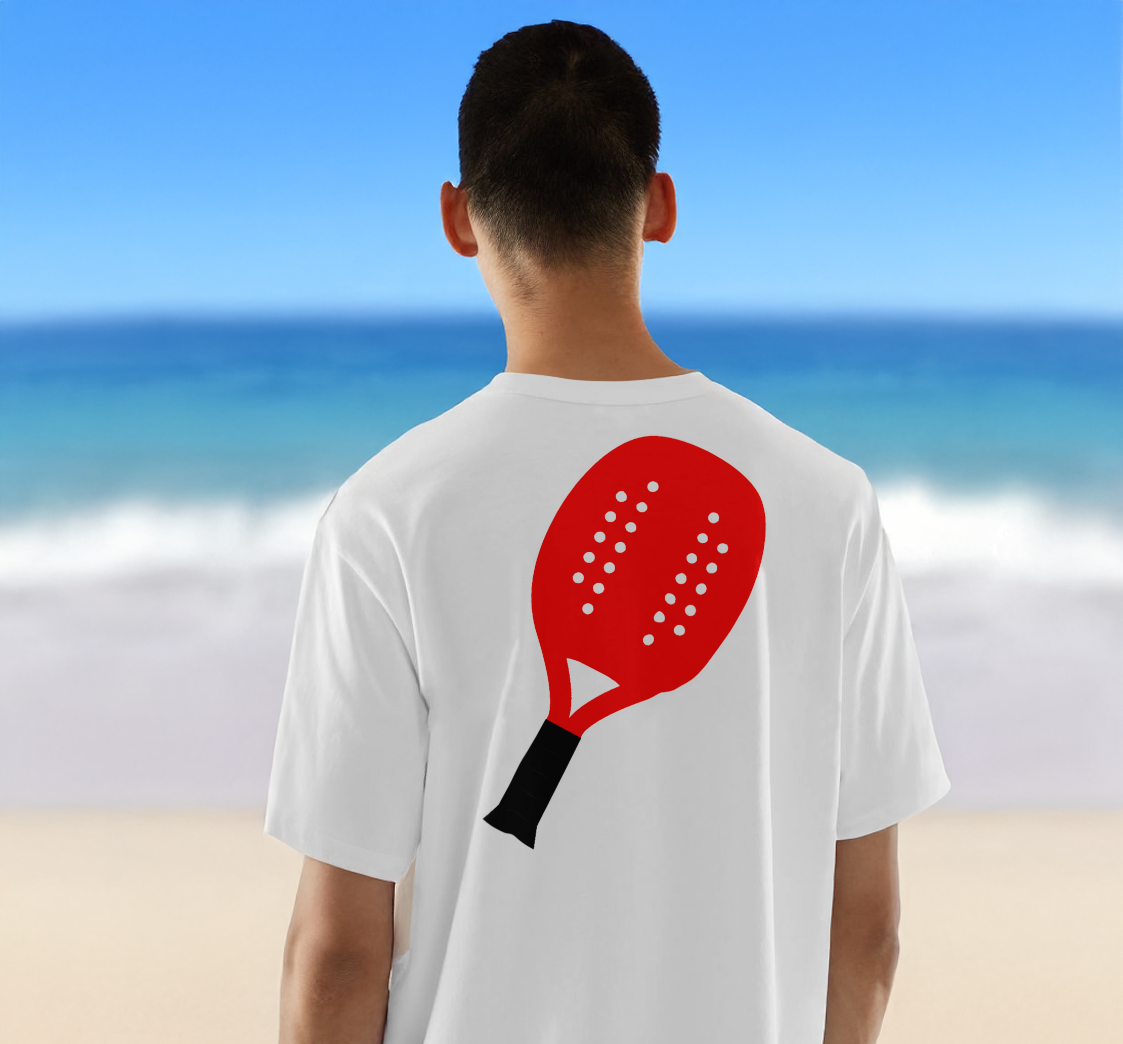 Nome do produto: Camisa 100% Algodão - Raquete Beach Tennis (Frente e Costas)