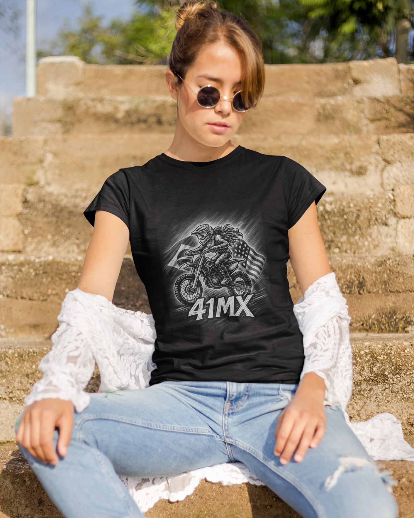 Nome do produto: Camiseta Baby Look 41MX - Estampada Algodão Premium Estilo Motocross 00027