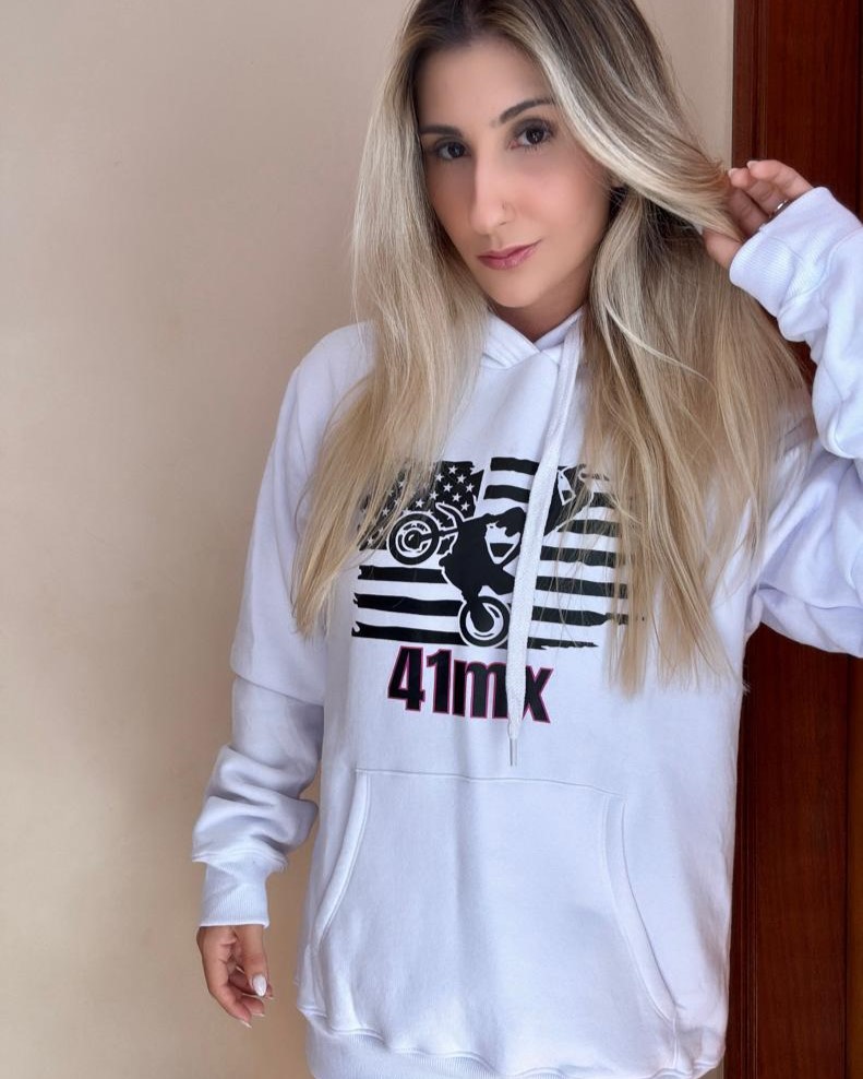 Nome do produto: Moleton Canguru 41MX Flanelado Unissex- PERSONALIZE COM SEU NOME – Várias Cores, Estilo Motocross, Casual e Esportivo