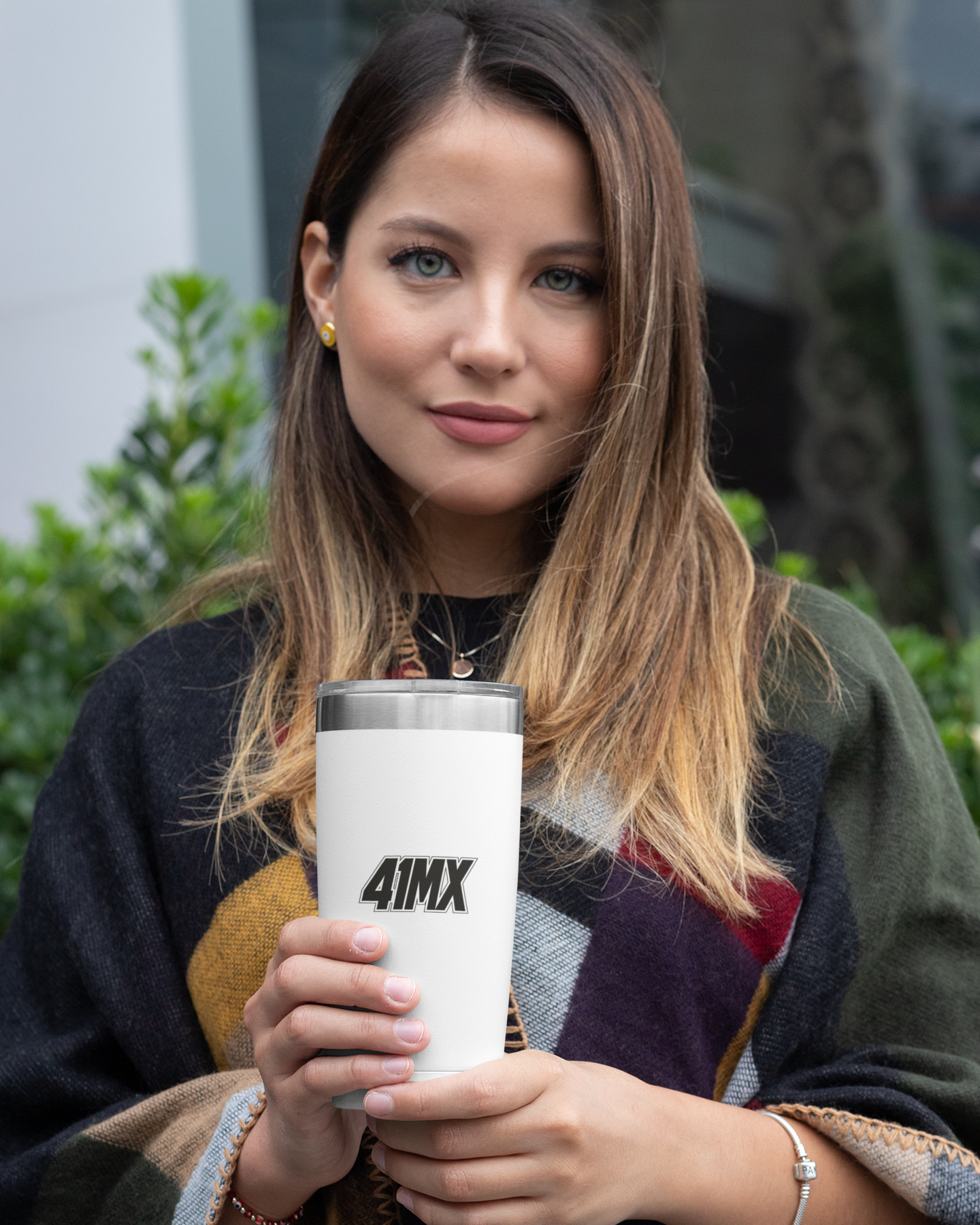 Nome do produto: Copo Térmico 41MX 473ml Inox Branco e Preto – para Motocross, Esporte e Escritório