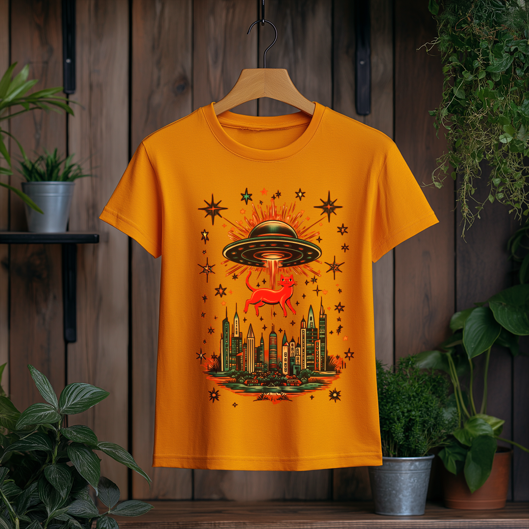 Nome do produto: Camiseta Feminina Gatinho Abduzido