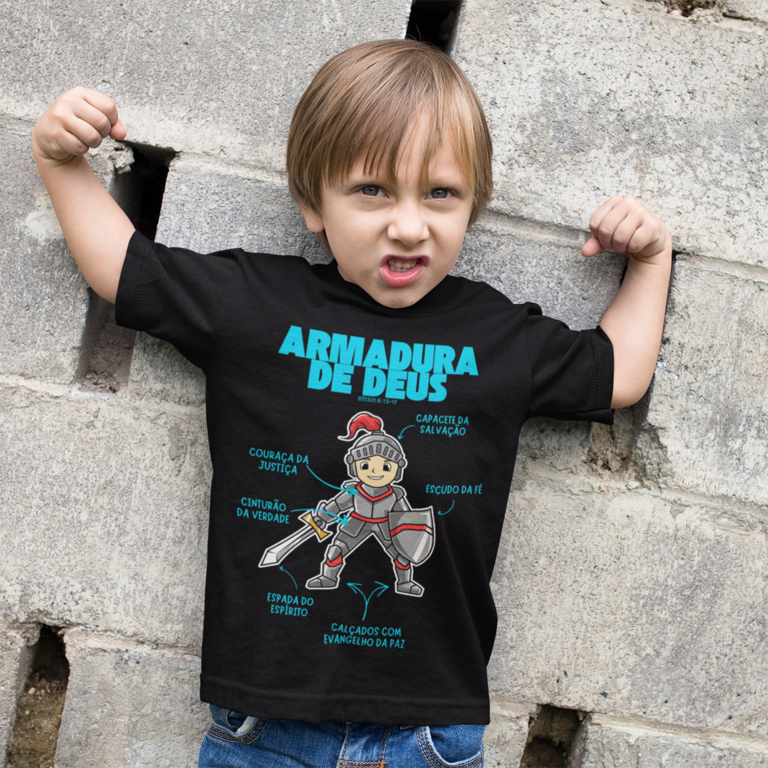 Camiseta Cristã Infantil - Armadura de Deus