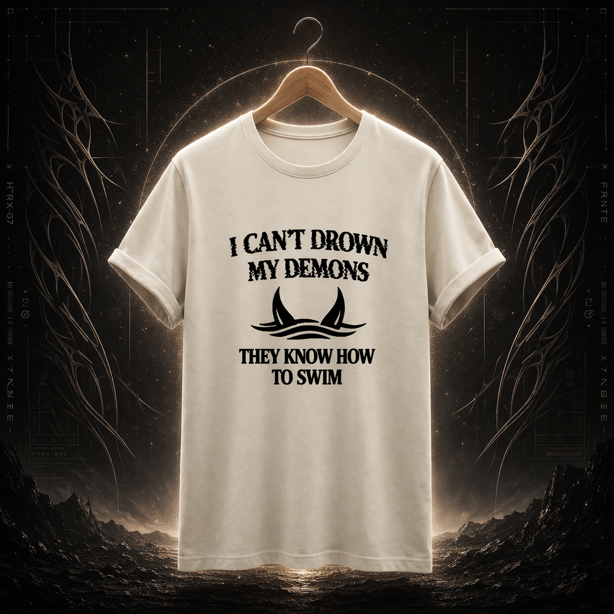 Nome do produto: [PREMIUM] CAMISETA I CAN’T DROWN MY DEMONS “OFF-WHITE”