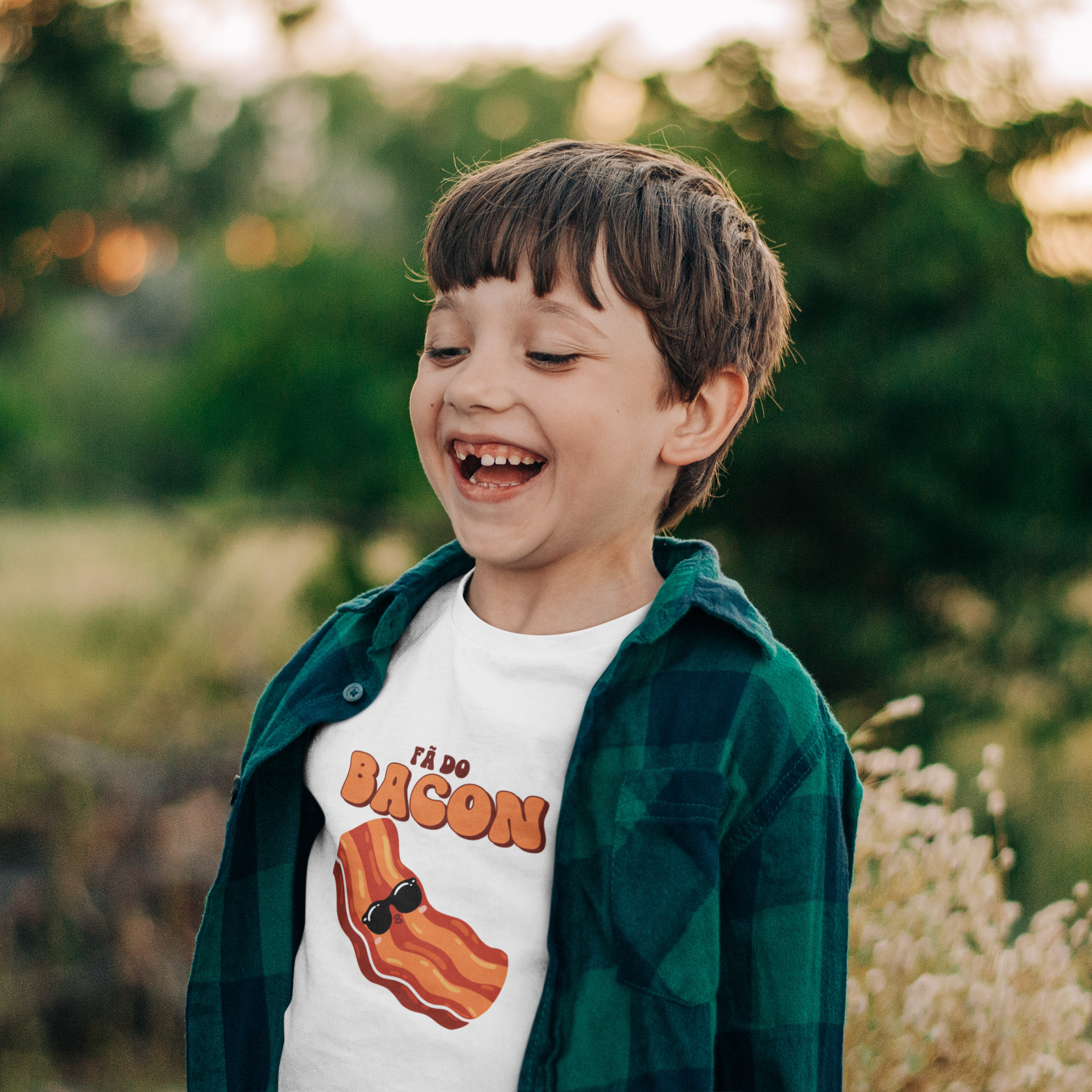 Nome do produto: Camiseta Fã de Bacon (2 a 14 anos)