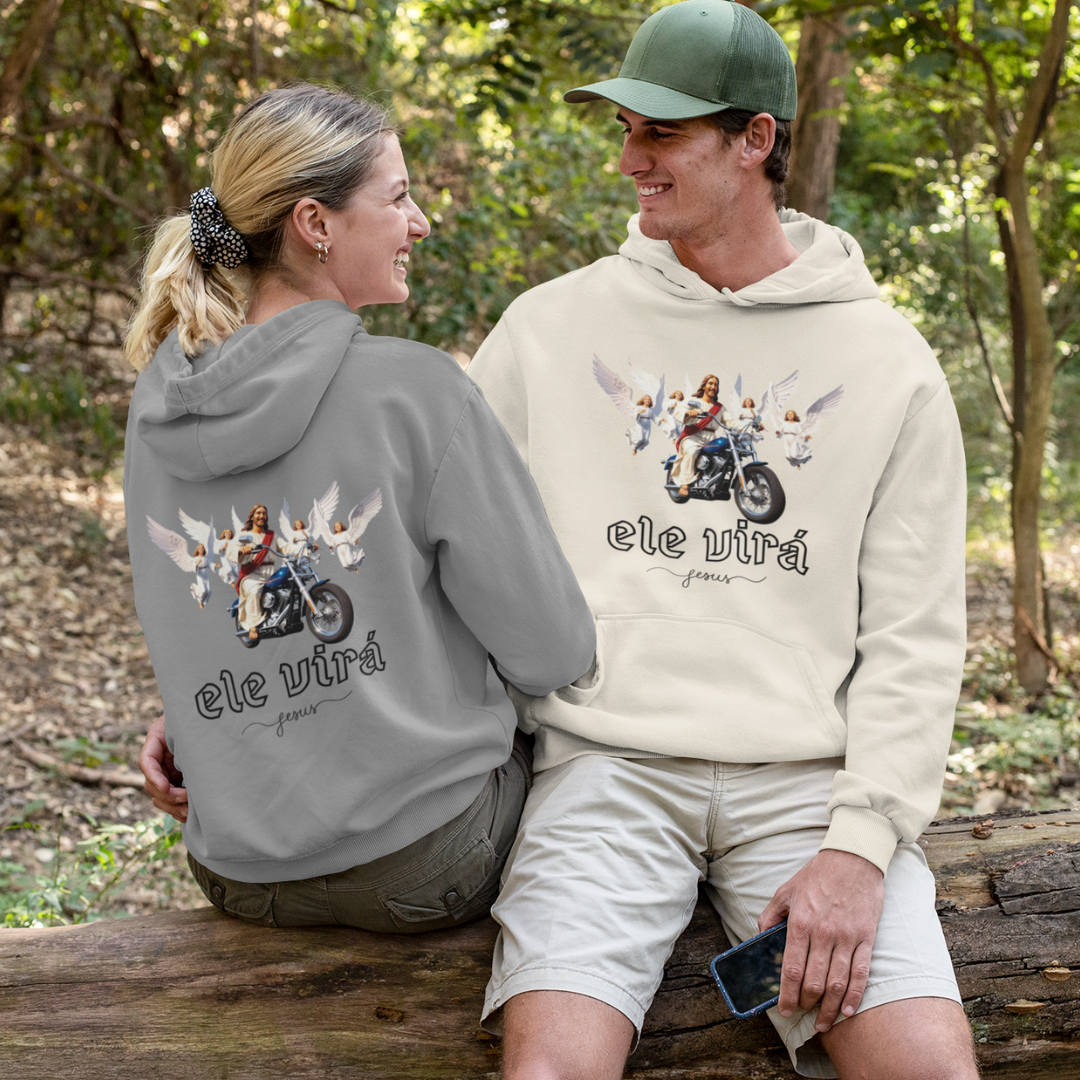 Nome do produto: MOLETOM PRIME CANGURU JESUS NA MOTO ELE VIRÁ  01 ( FRENTE e COSTAS  varias cores )