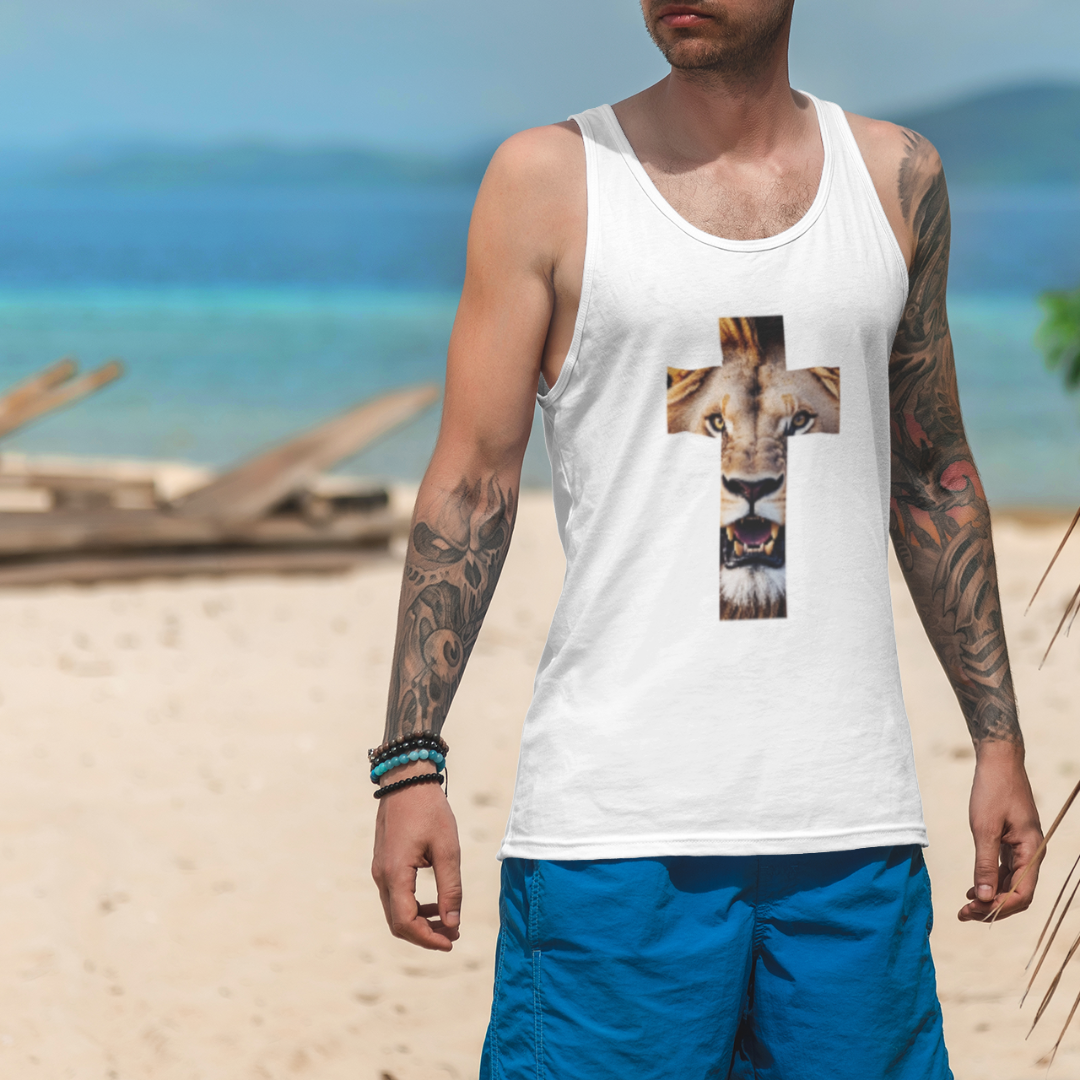 Nome do produto: REGATA LEÃO EM FORMA DE CRUZ ( varias cores )