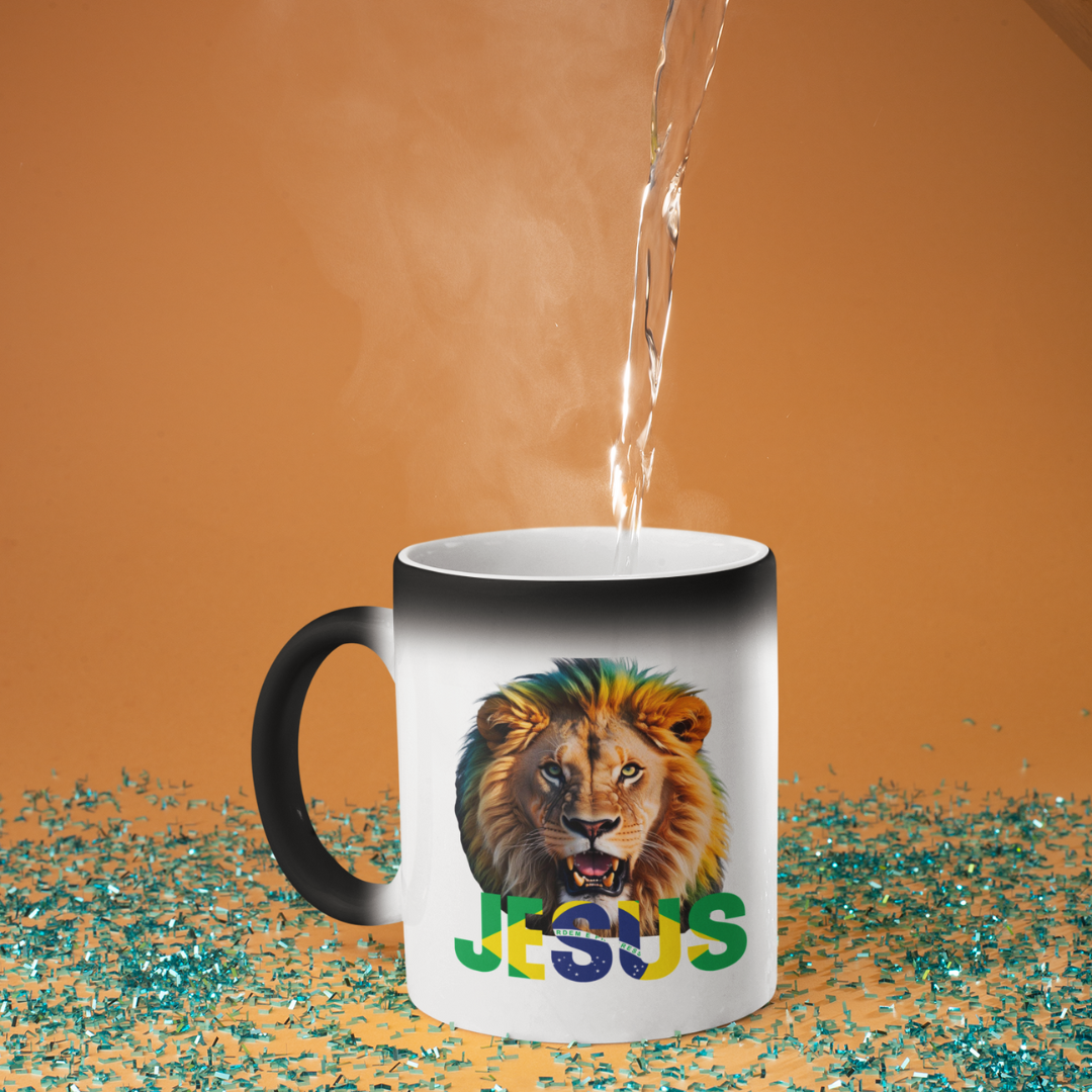 Nome do produto: CANECA MAGICA LEÃO JESUS BRASIL