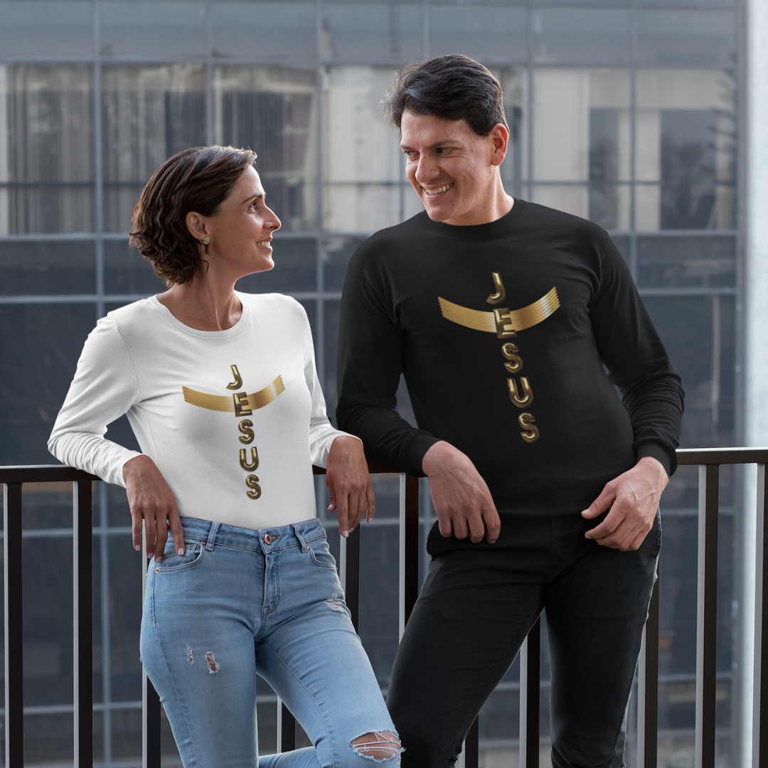 Nome do produto: CAMISA MANGA LONGA SPORT DRY UV DOURADA JESUS EM CRUZ ( varias cores )