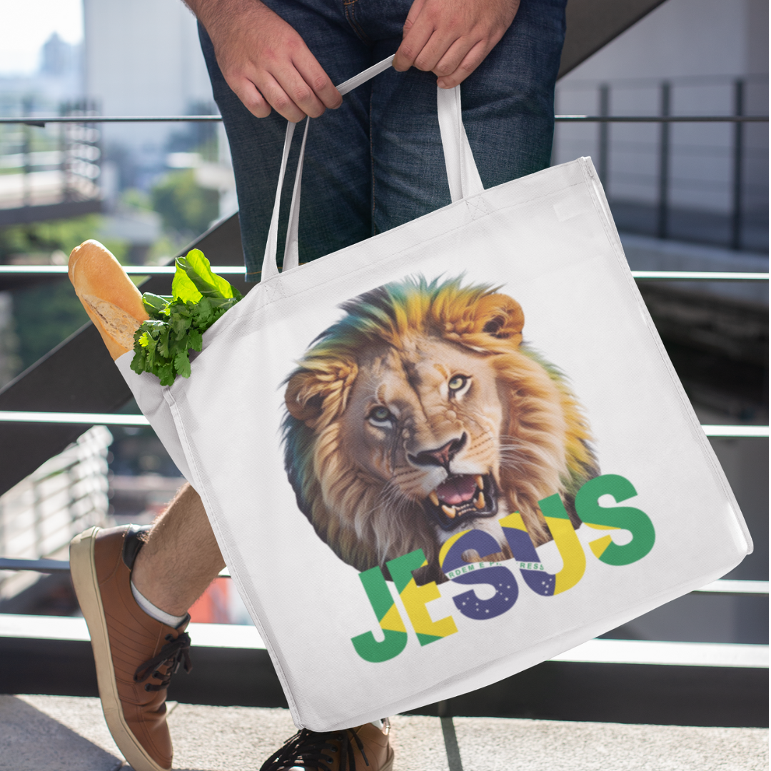 Nome do produto: ECO BAG LEÃO JESUS BRASIL ( bege )
