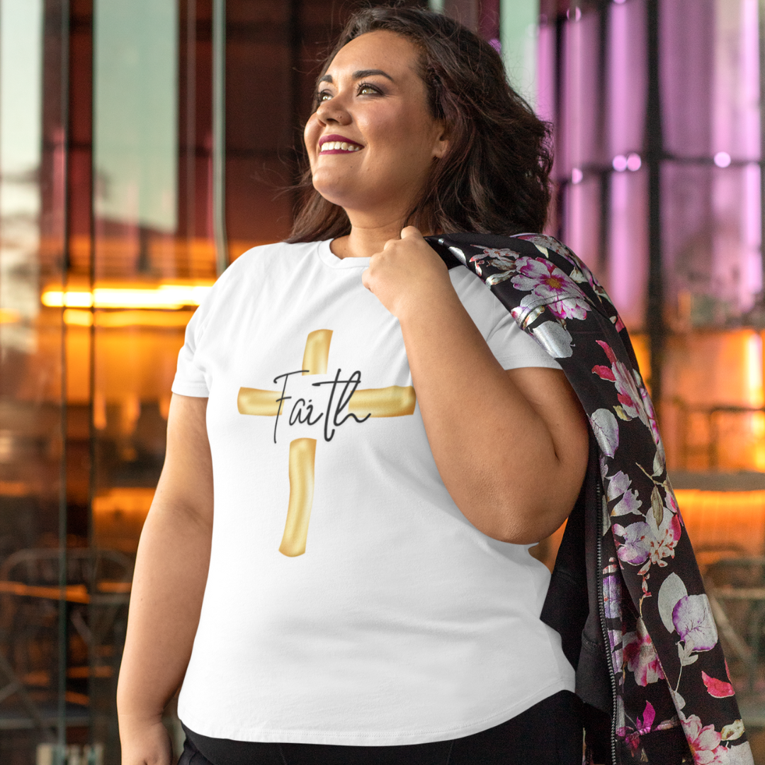 Nome do produto: CAMISA PLUS SIZE FAITH CRUZ GOLDEN ( varias cores )