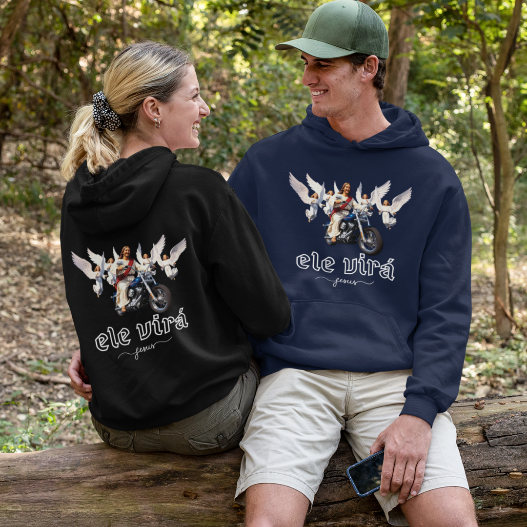 Nome do produto: MOLETOM PRIME CANGURU JESUS NA MOTO ELE VIRÁ  02 ( FRENTE e COSTAS  varias cores )