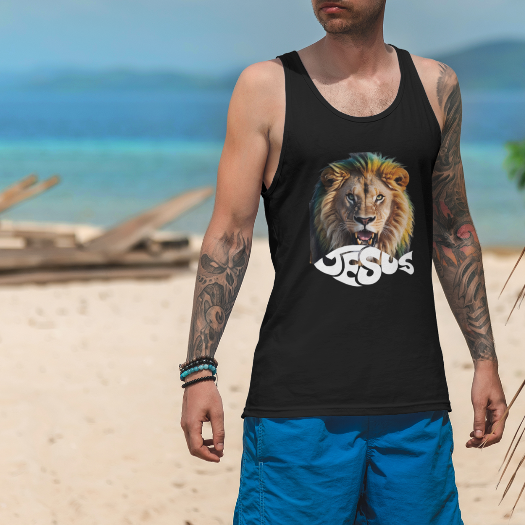 Nome do produto: REGATA COM LEÃO ESCRITO JESUS ( varias cores )