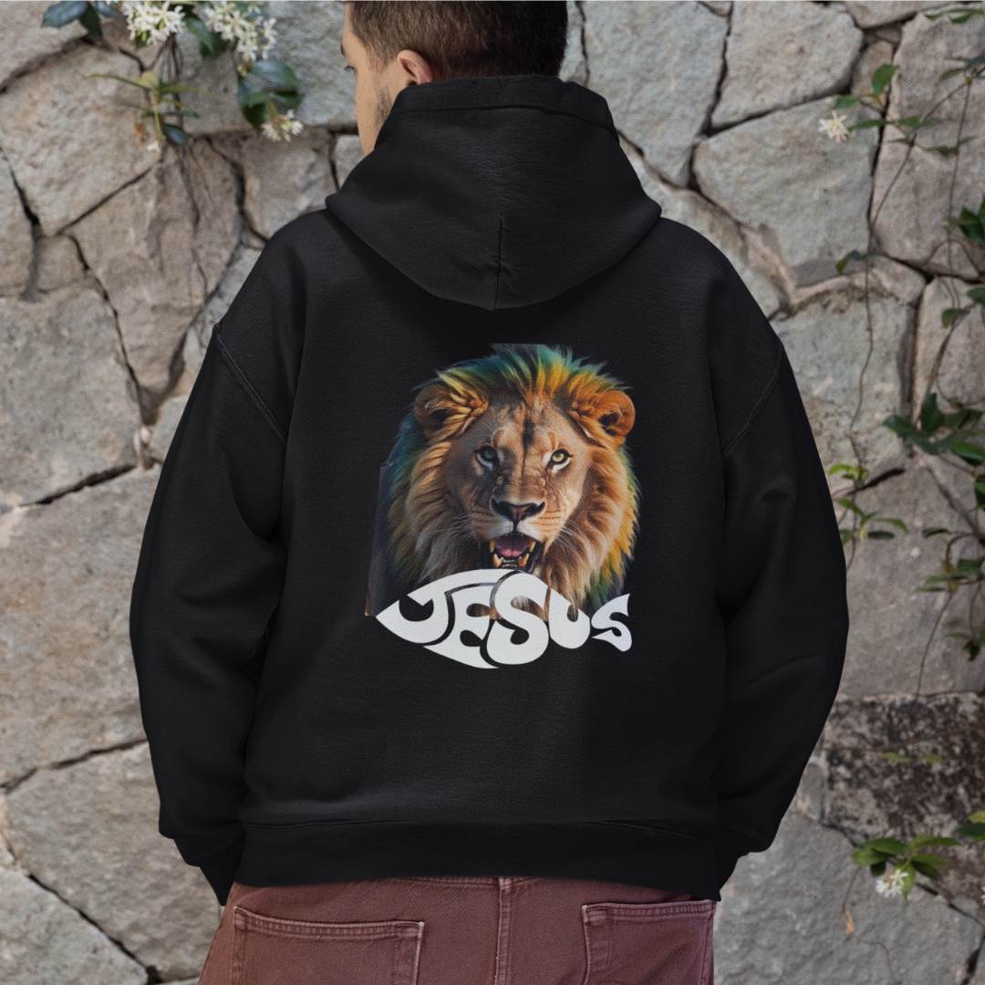 Nome do produto: Moletom Com Zipper Leão escrito Jesus ( COSTAS - varias cores )