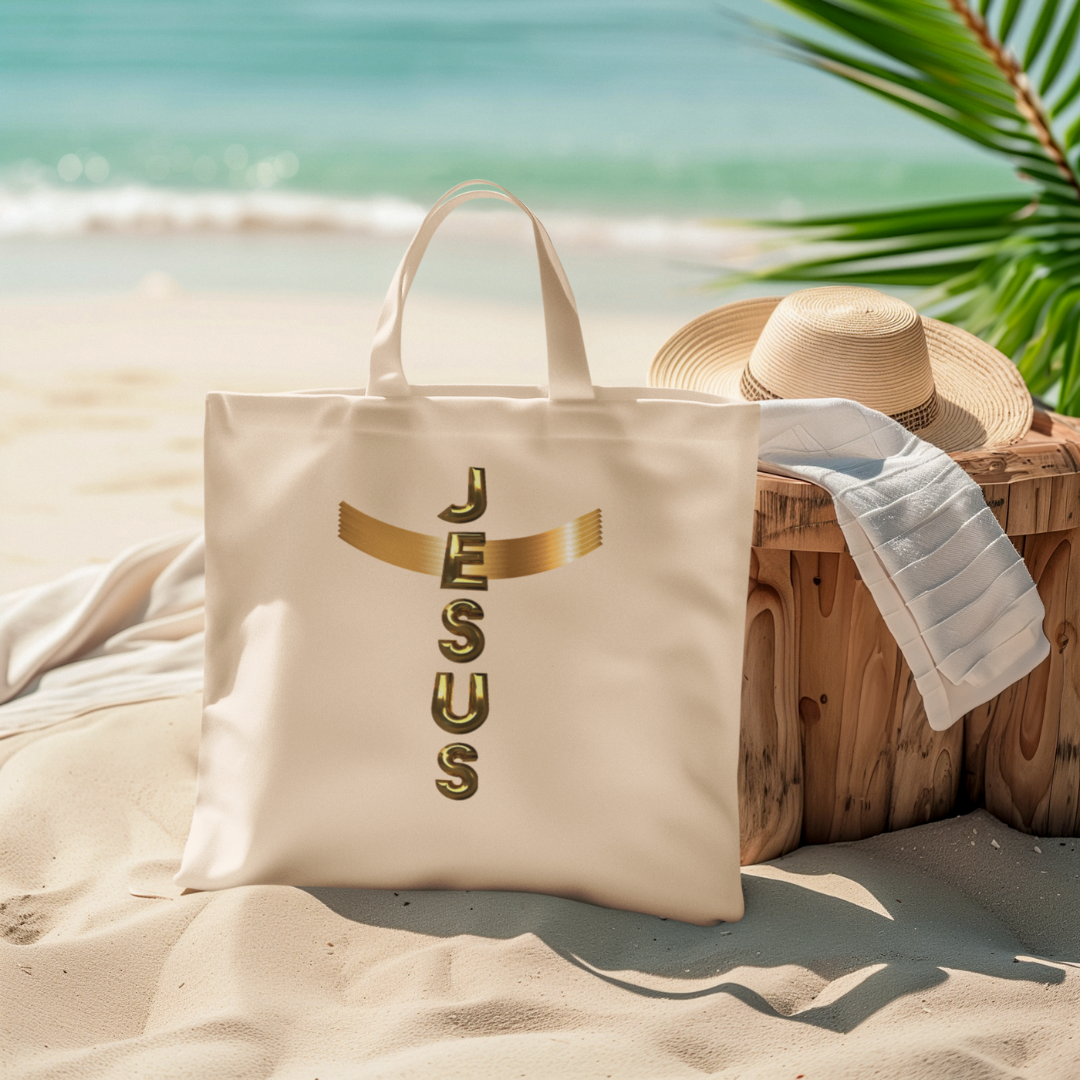 Nome do produto: ECO BAG DOURADA JESUS EM CRUZ