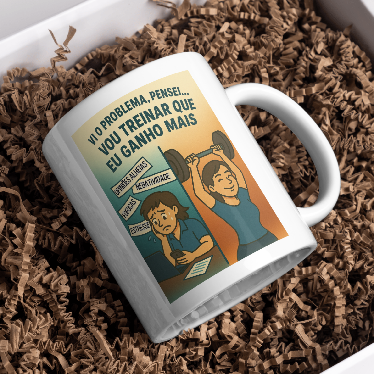 Nome do produto: Caneca Oficial – Vi o Problema, Pensei... Vou Treinar Que Eu Ganho Mais! (Versão Feminina)