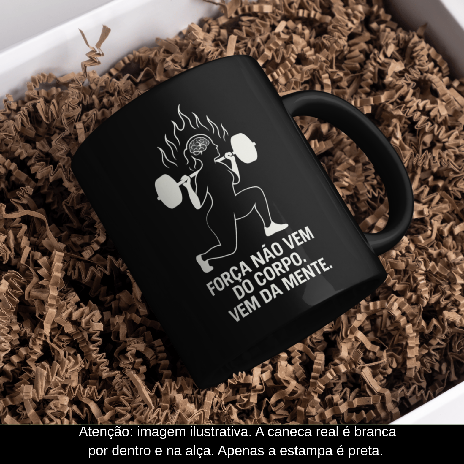 Nome do produto: Caneca Oficial – A Força Vem da Mente (Versão Feminina – Estampa Preta)