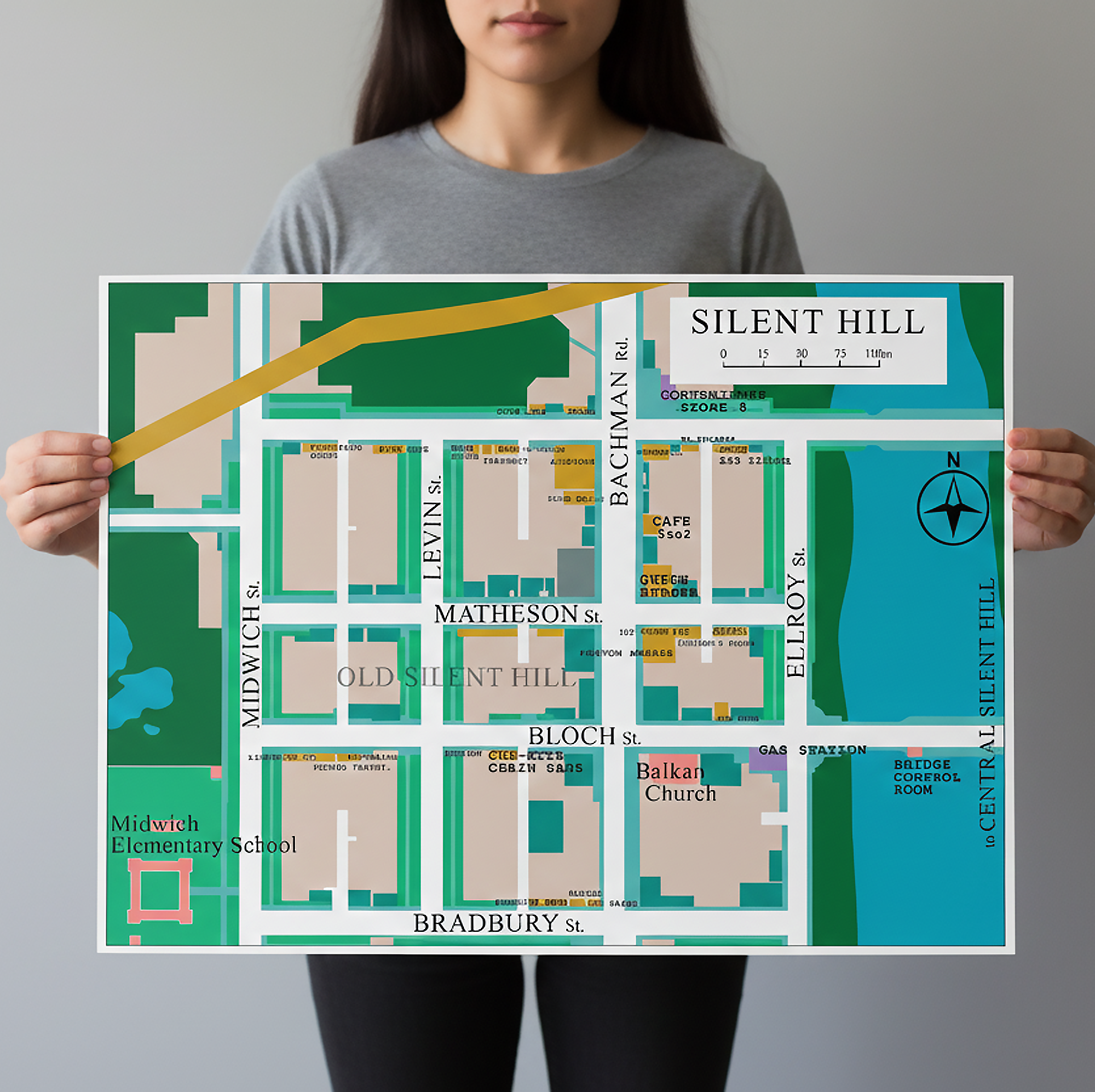 Pôster mapa de Silent Hill (vários tamanhos)