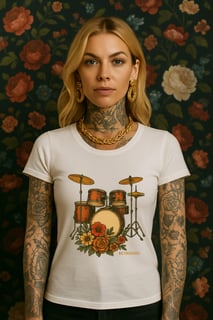 T-Shirt Quality Unissex Bateria Foral Vintage