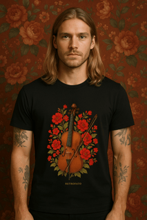 T-shirt Classic Unissex Violoncelo Floral Vintage