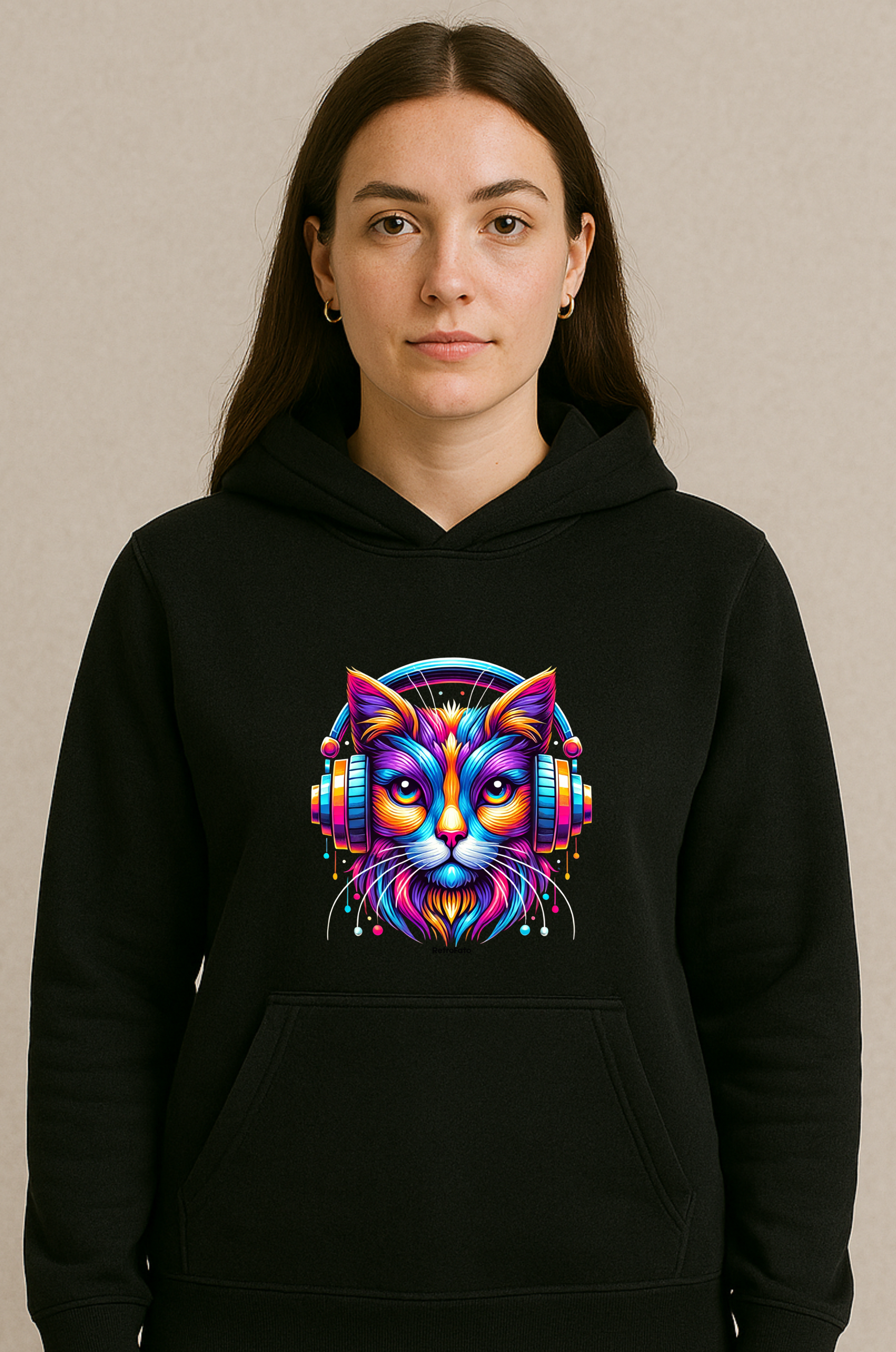 Moletom Canguru Unissex -  Gato com Fones 