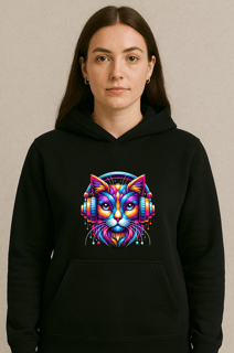 Moletom Canguru Unissex -  Gato com Fones 