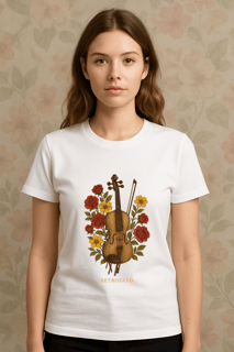 T-shirt Classic Unissex Violino Floral Vintage