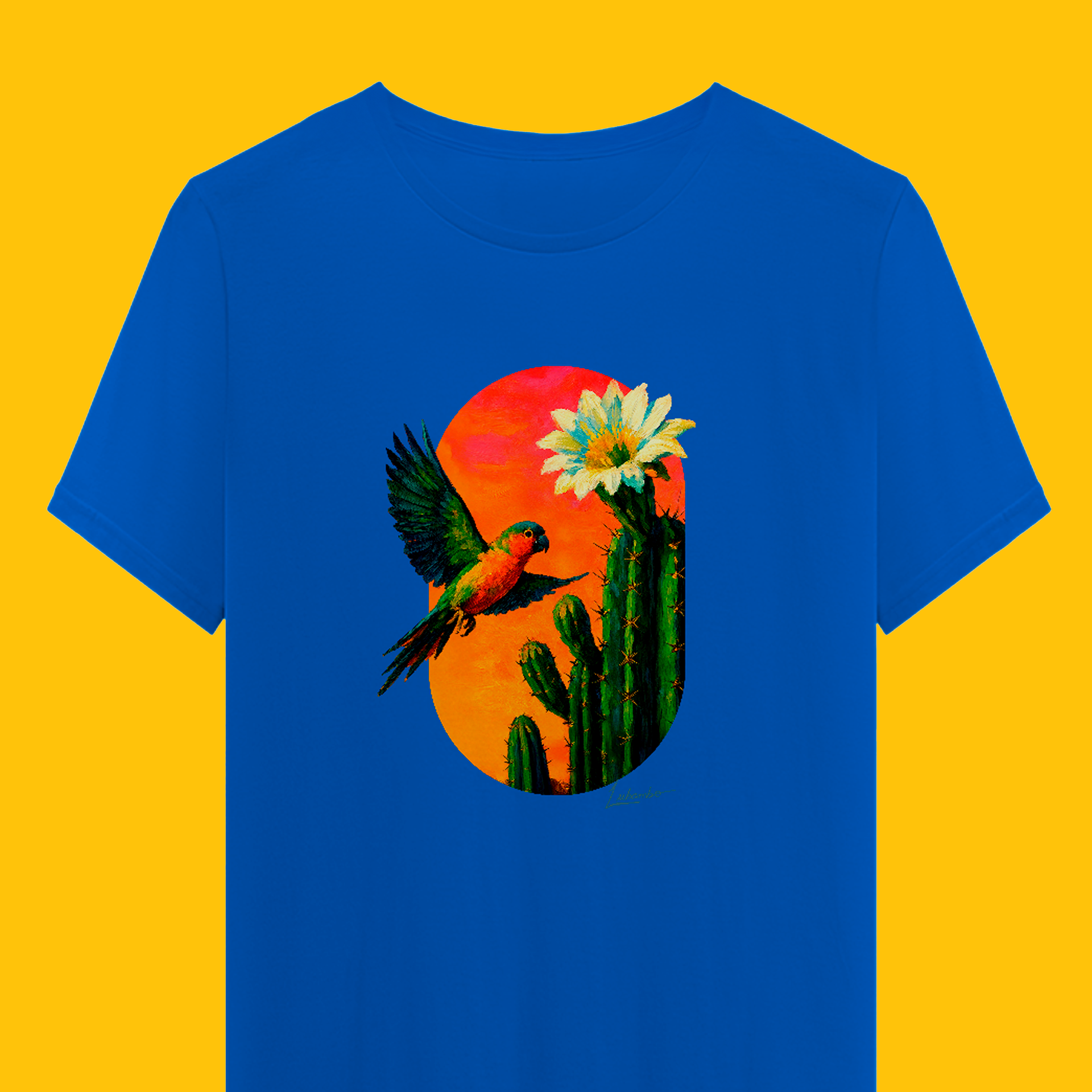 Camiseta Periquito da Caatinga (Coleção Pássaros e Cactos)