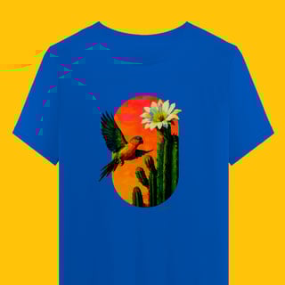 Camiseta Periquito da Caatinga (Coleção Pássaros e Cactos)