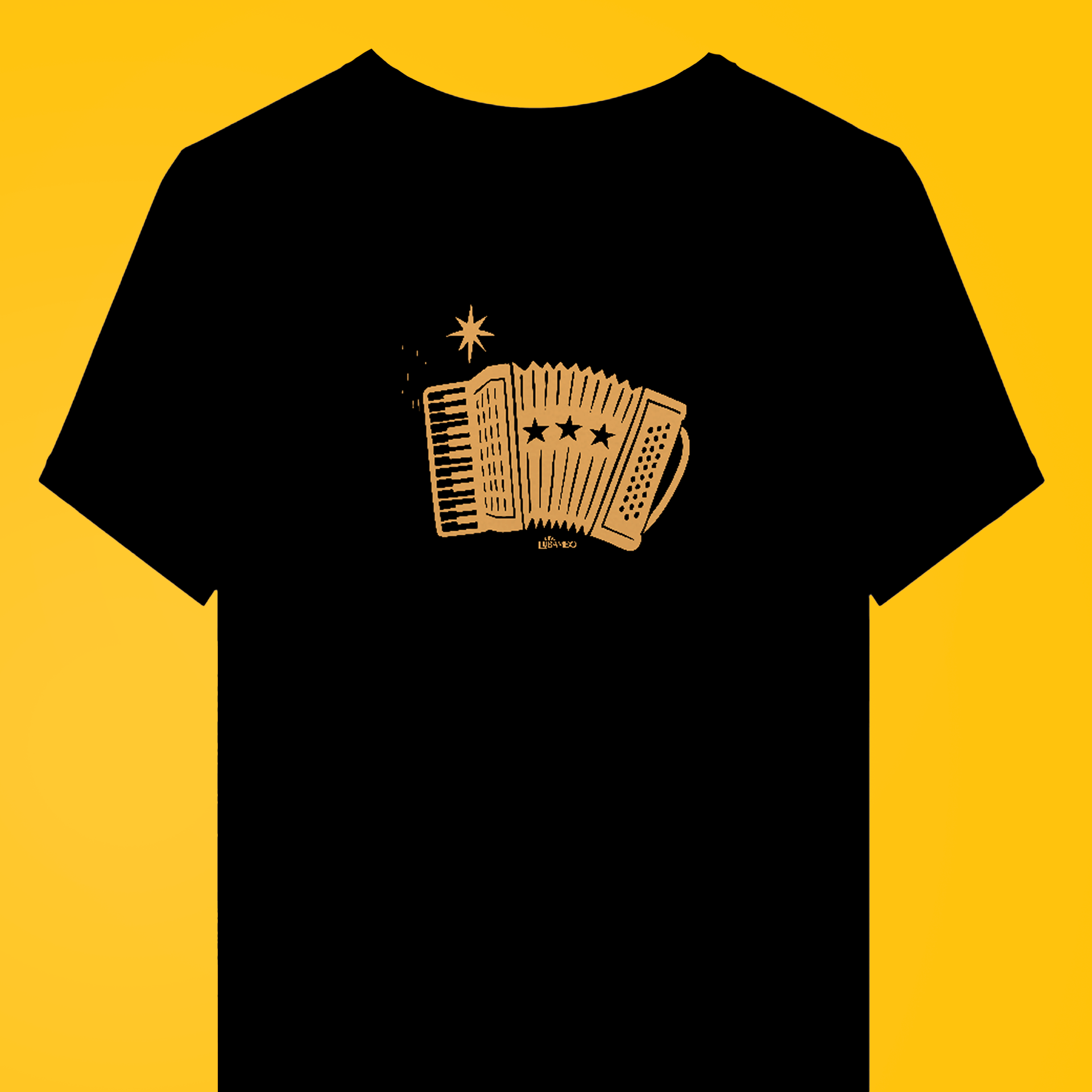 Camiseta Xilo Sanfona (estampa amarela)