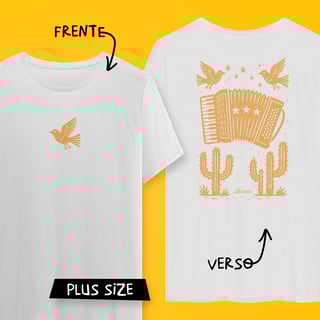 Camiseta Plus Size Xilo Sanfona (estampa clara - frente e verso)